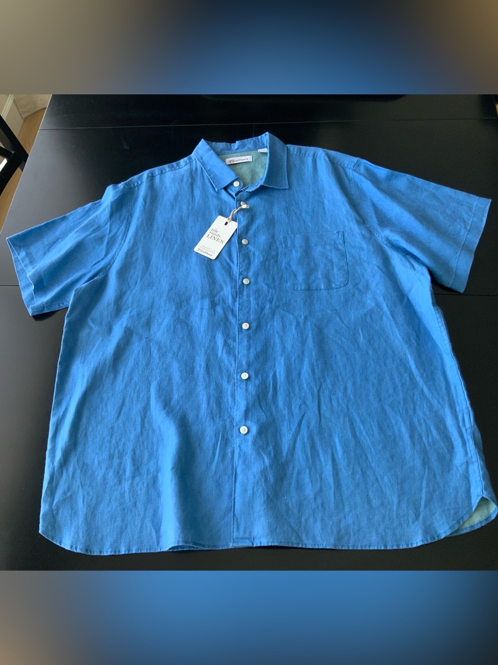 Men’s Caribbean Isle Sands Linen Short Sleeve Blue Shirt 2XL, NWT